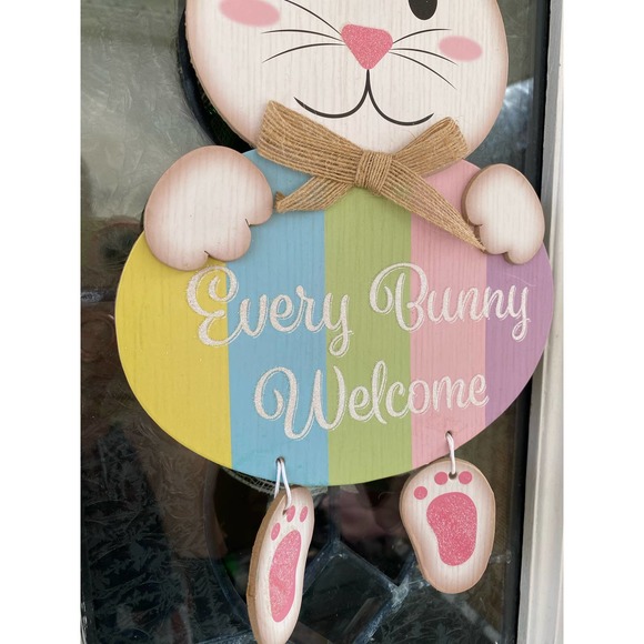 Every Bunny Welcome Easter Bunny Rabbit Hanging Sign Spring Wall Door Decor - Picture 2 of 3